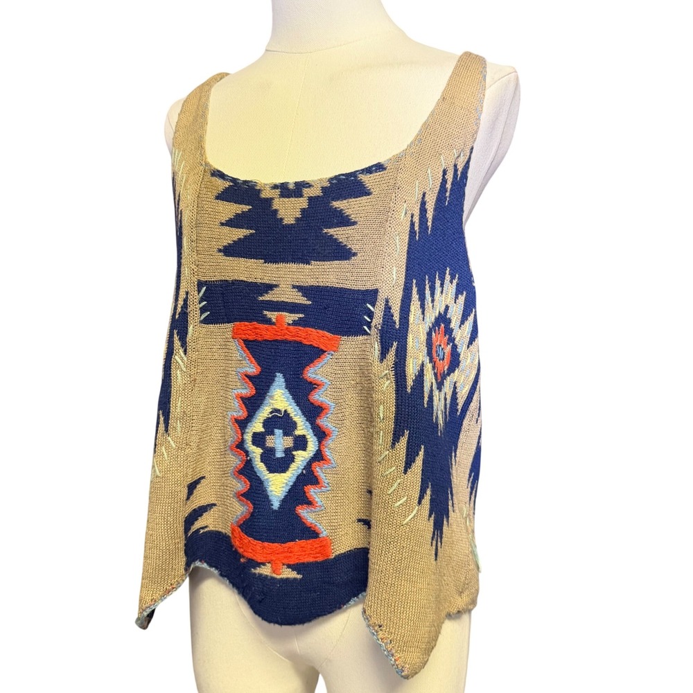 Honey Punch Southwestern Aztec Knit Tank Top Boho Geometric Medium